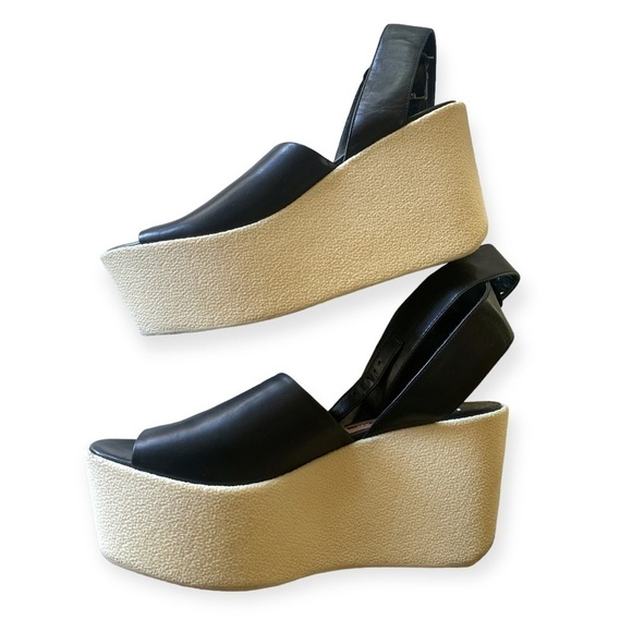 DEREK LAM FABIAN Ankle Wrap BLACK LEATHER PLATFORM WEDGE SANDALS SIZE 7 B…Goth - Picture 6 of 15